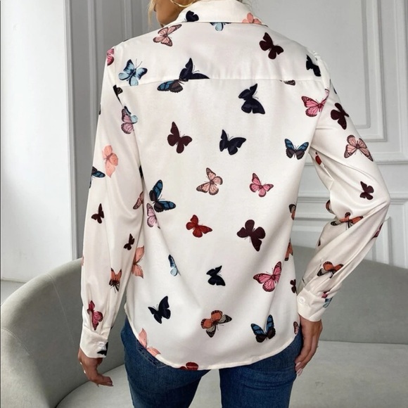 Bohemian Butterfly Print Button Up Top S M L XL - Picture 2 of 6